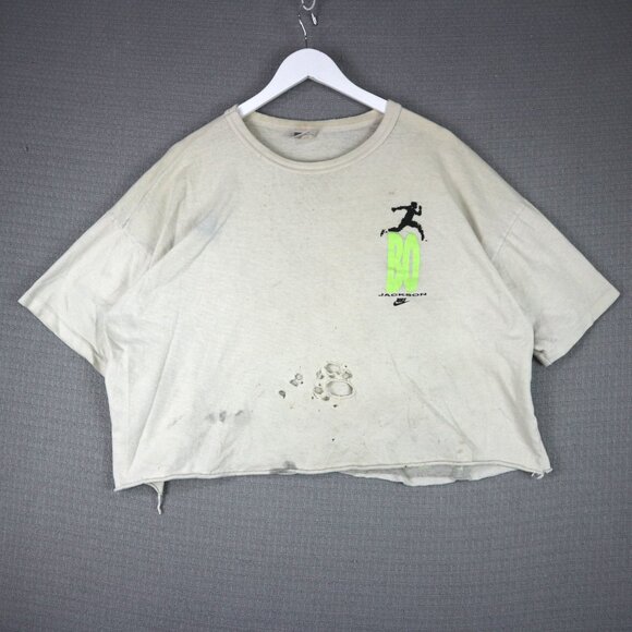Bo Jackson Nike Vintage 1990s Made in Canada Thrashed Cropped Tee Large - Picture 2 of 8